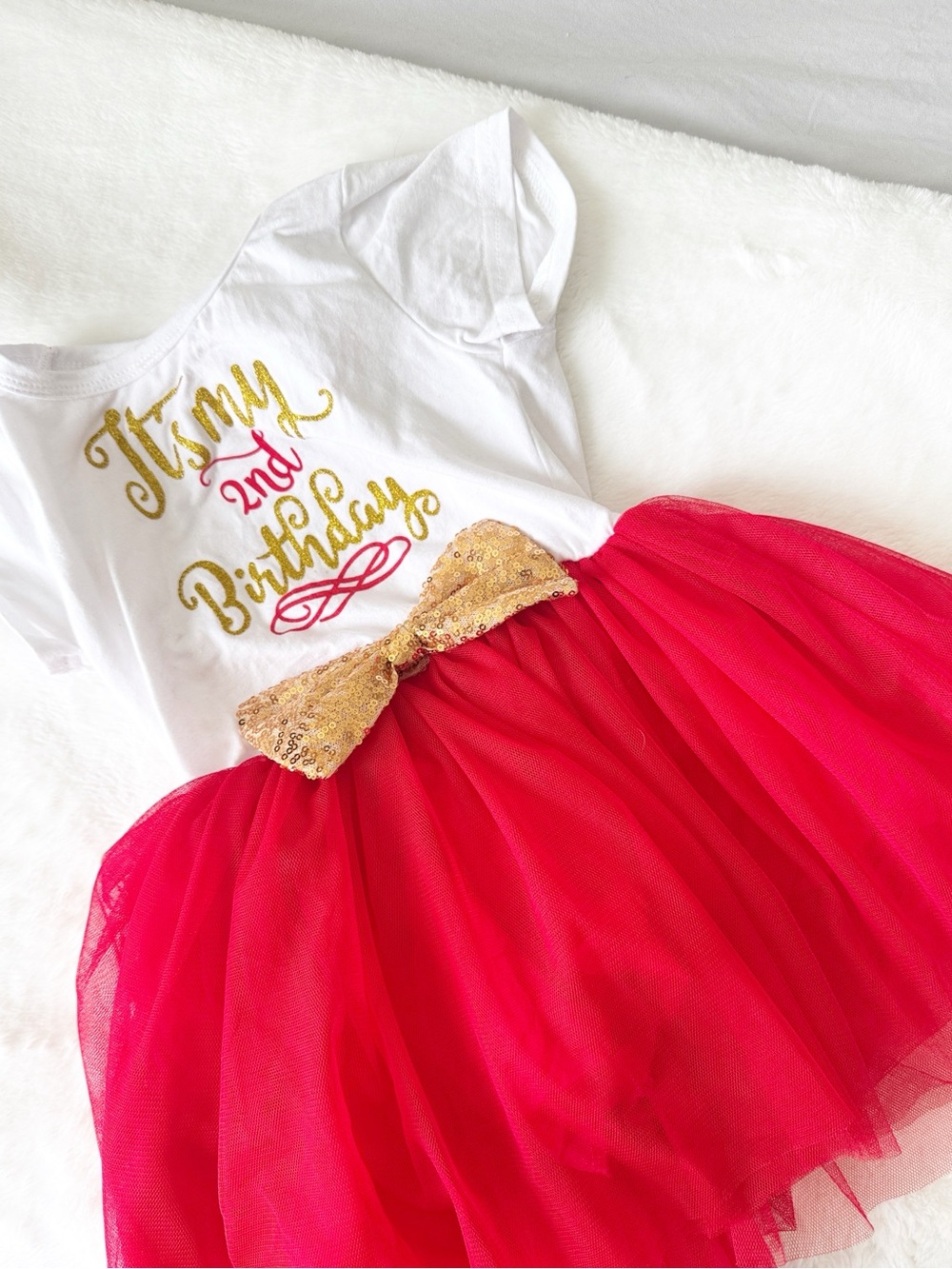 Boutique 2nd birthday red gold tutu holiday Christmas party outfit dress size 2